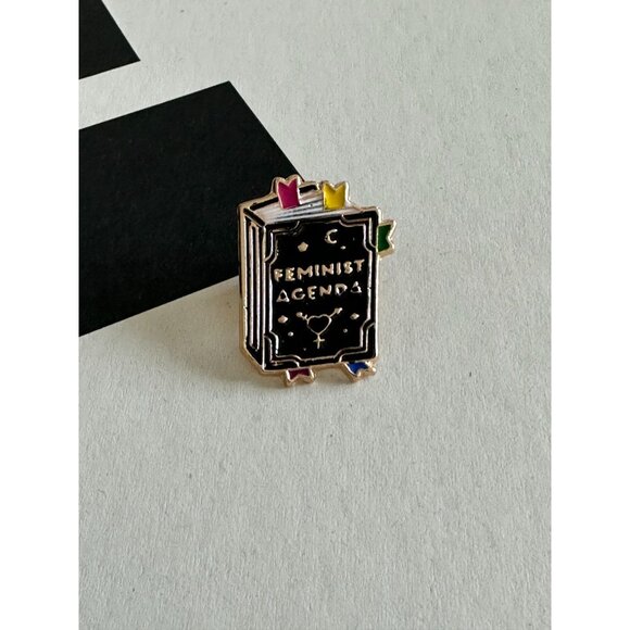 FEMINIST AGENDA Book Enamel Lapel Pin NEW - Picture 2 of 3